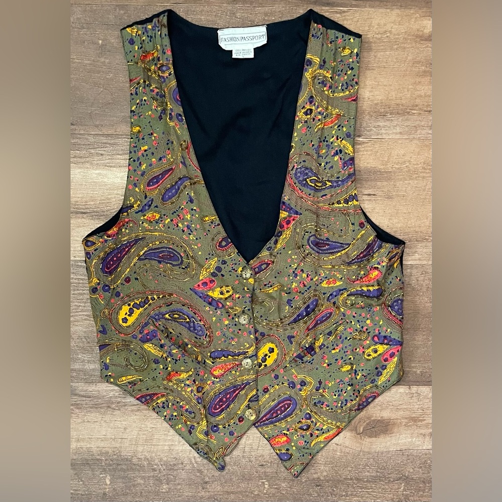 Fashion Passport vintage 90s colorful embroidered beaded vest size small S